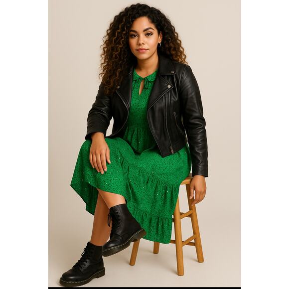 Who What Wear Spots and Dots Vibrant Green Long Sleeve Dress Leopard Print Small - Picture 7 of 7